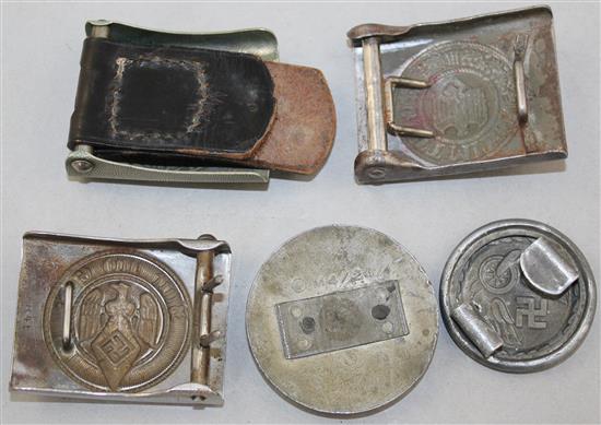 Five German Third Reich belt buckles,
